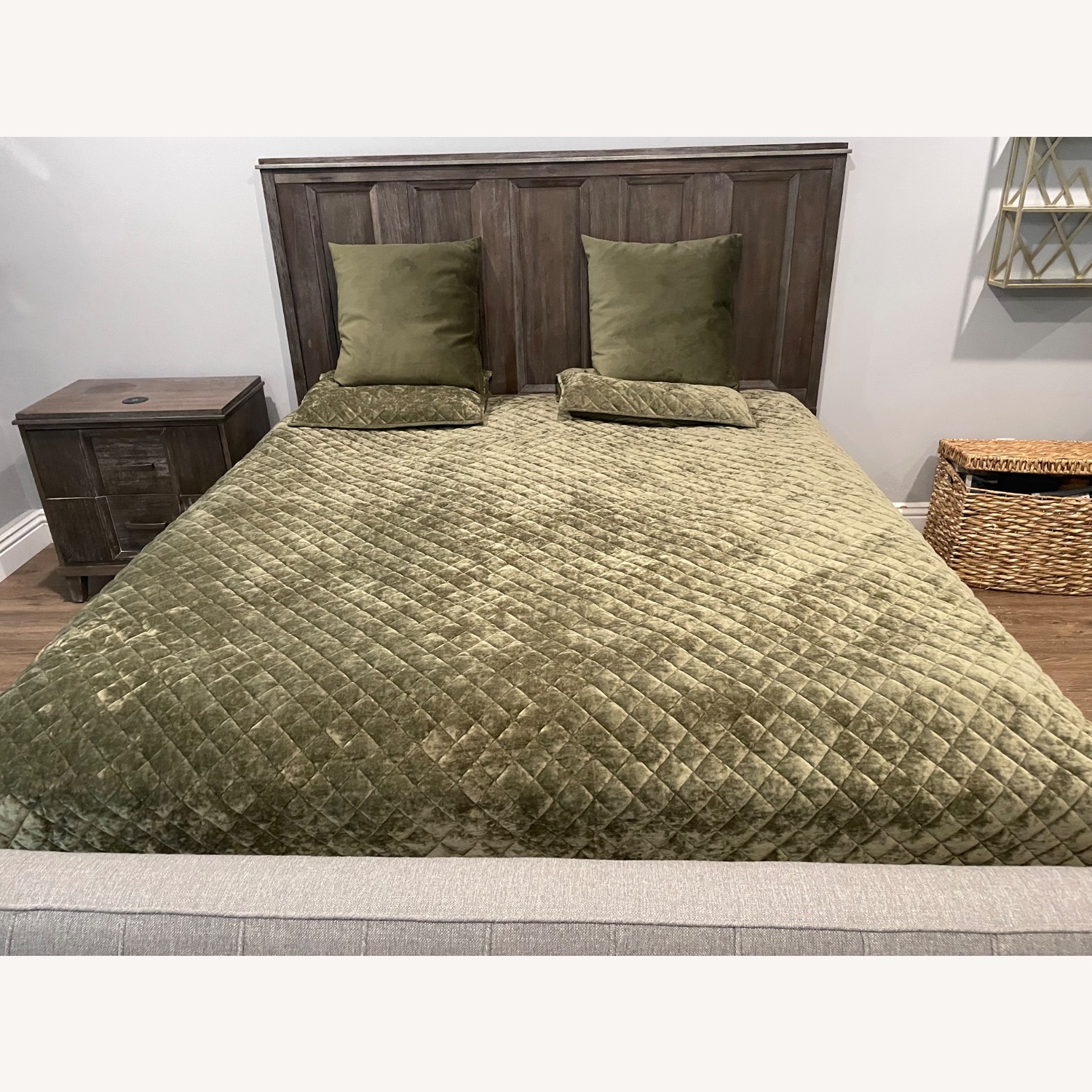 Dark Brown Wood King Bed - image-1