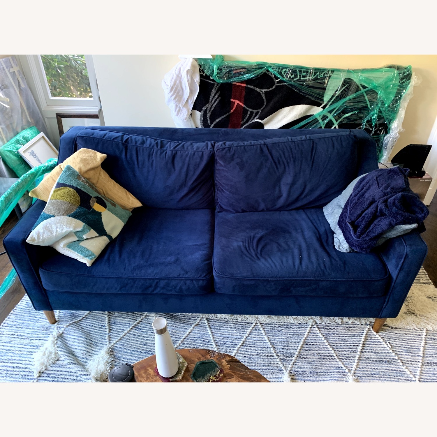 West Elm Paidge Blue Velvet 2 Seater Sofa - image-2