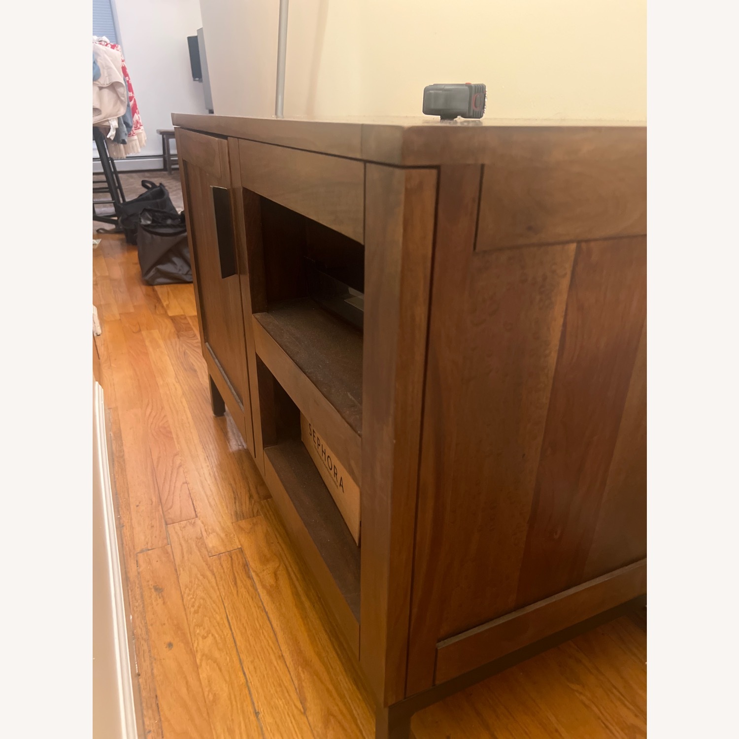 Crate & Barrel Dark Brown Wood Media Storage - image-1
