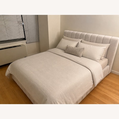 Used CB2 Forte White Fabric Upholstered Queen Bed for sale on AptDeco