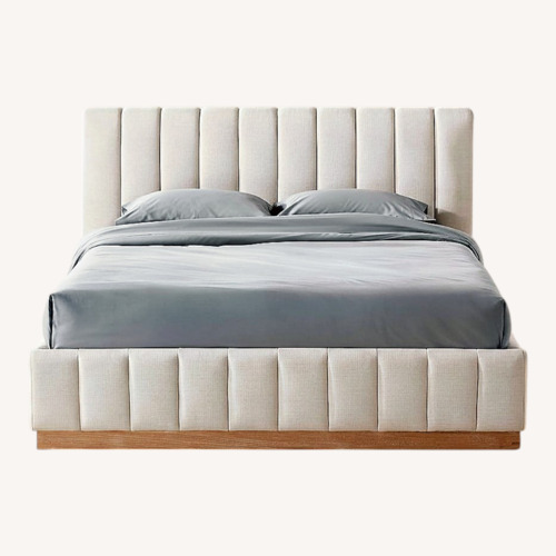 Used CB2 Forte White Fabric Upholstered Queen Bed for sale on AptDeco