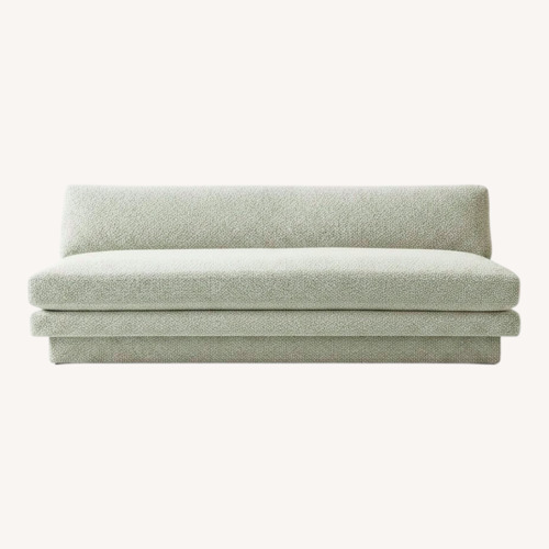 Used CB2 Plinth Armless Peppered Grey Boucle Sofa for sale on AptDeco