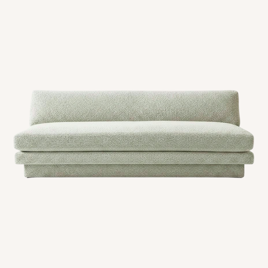 Image of CB2 Plinth Armless Peppered Grey Boucle Sofa