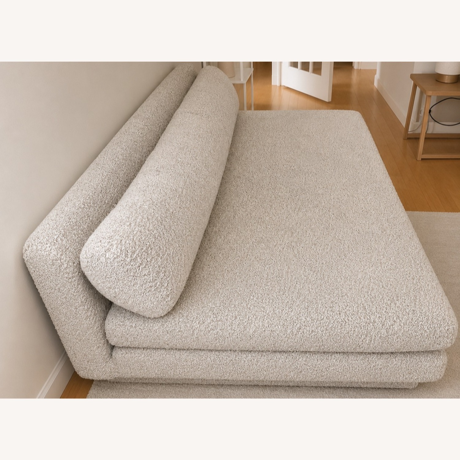 CB2 Plinth Armless Peppered Grey Boucle Sofa  - image-1