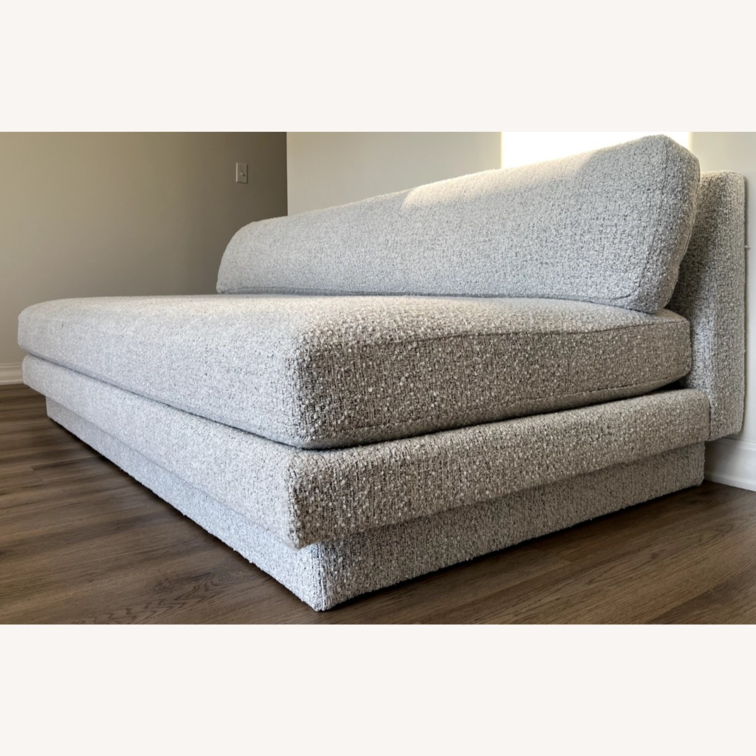 CB2 Plinth Armless Peppered Grey Boucle Sofa  - image-2