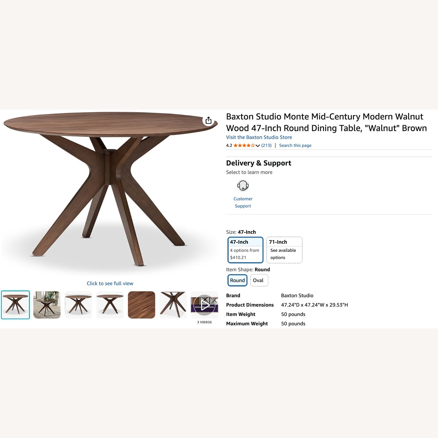 Baxton Studio Walnut Dining Table - image-1