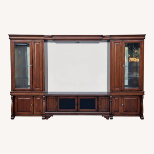 Used Oak & Walnut Solid Wood Entertainment Center for sale on AptDeco