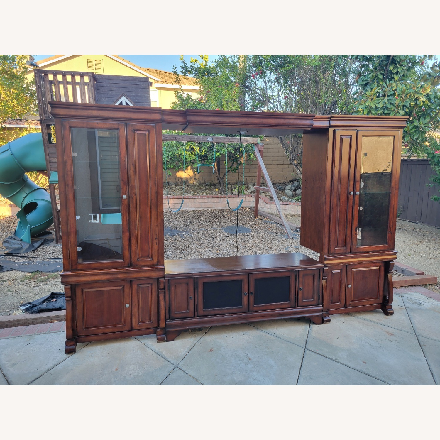 Oak & Walnut Solid Wood Entertainment Center  - image-1