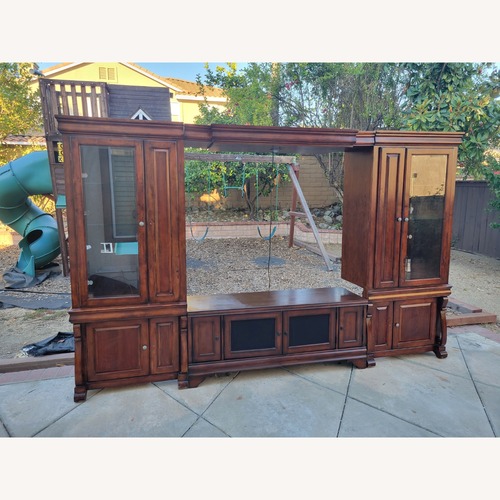 Used Oak & Walnut Solid Wood Entertainment Center for sale on AptDeco