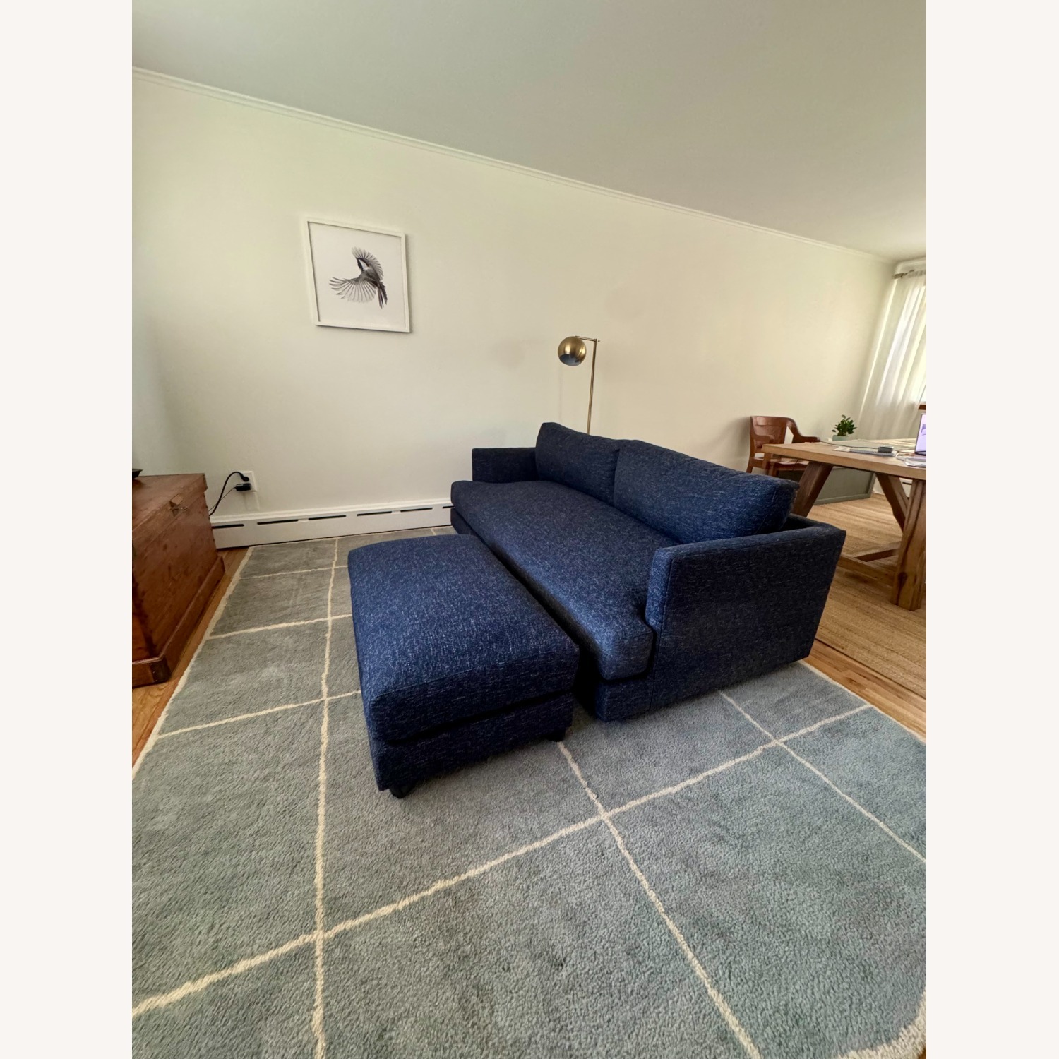 West Elm Haven Blue Fabric Ottoman - image-1