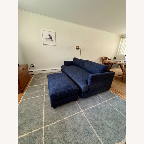 Used West Elm Haven Blue Fabric Ottoman for sale on AptDeco
