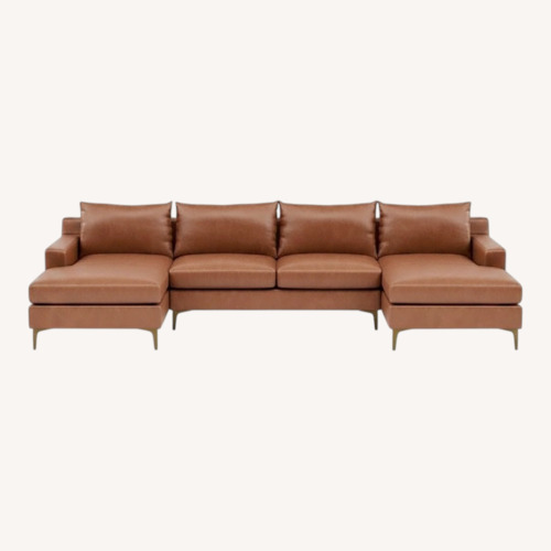 Used Interior Define Sloan U Sectional Pecan + Brass for sale on AptDeco
