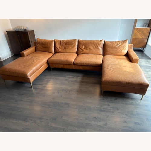 Used Interior Define Sloan U Sectional Pecan + Brass for sale on AptDeco