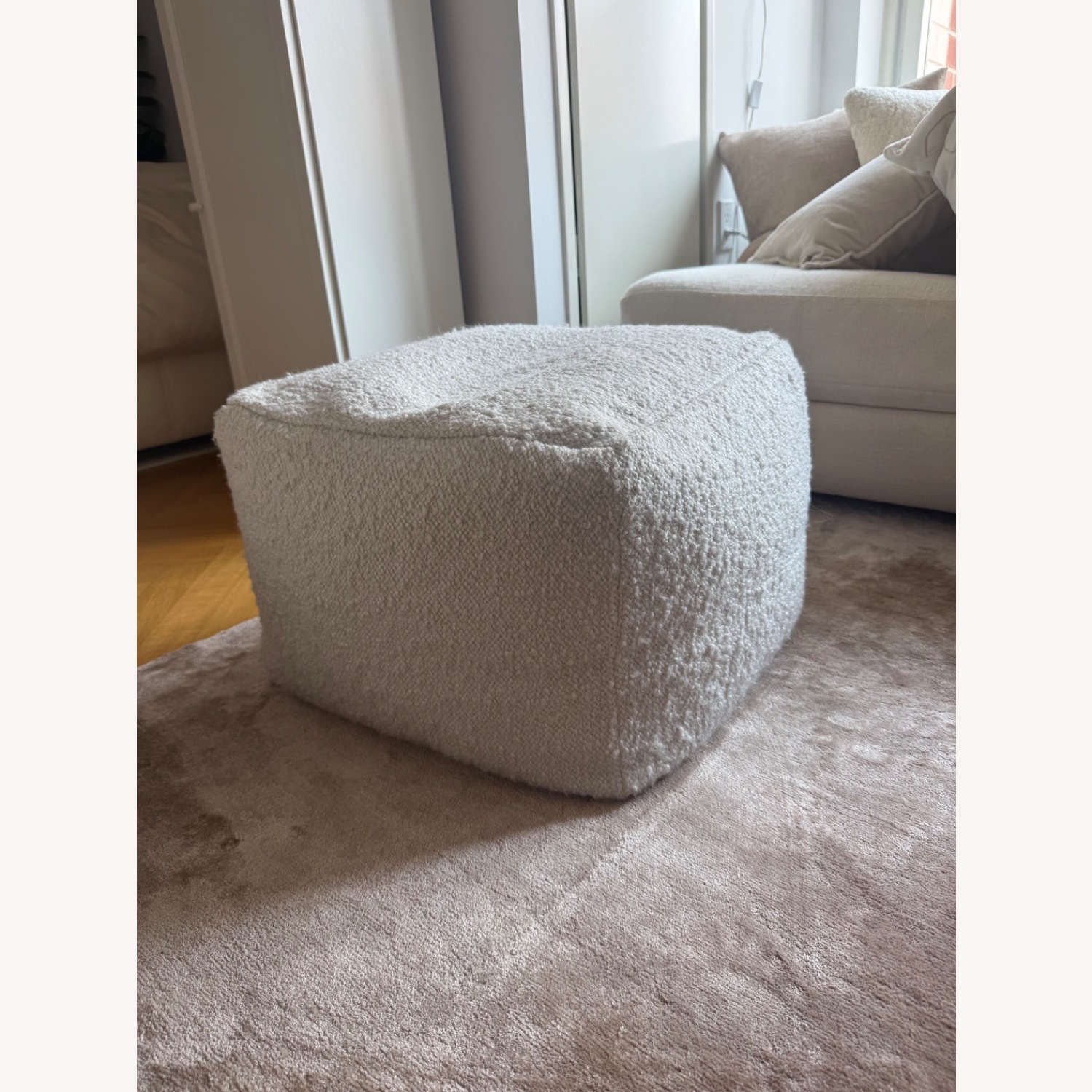 CB2 Boucle Ivory White Pouf - image-2