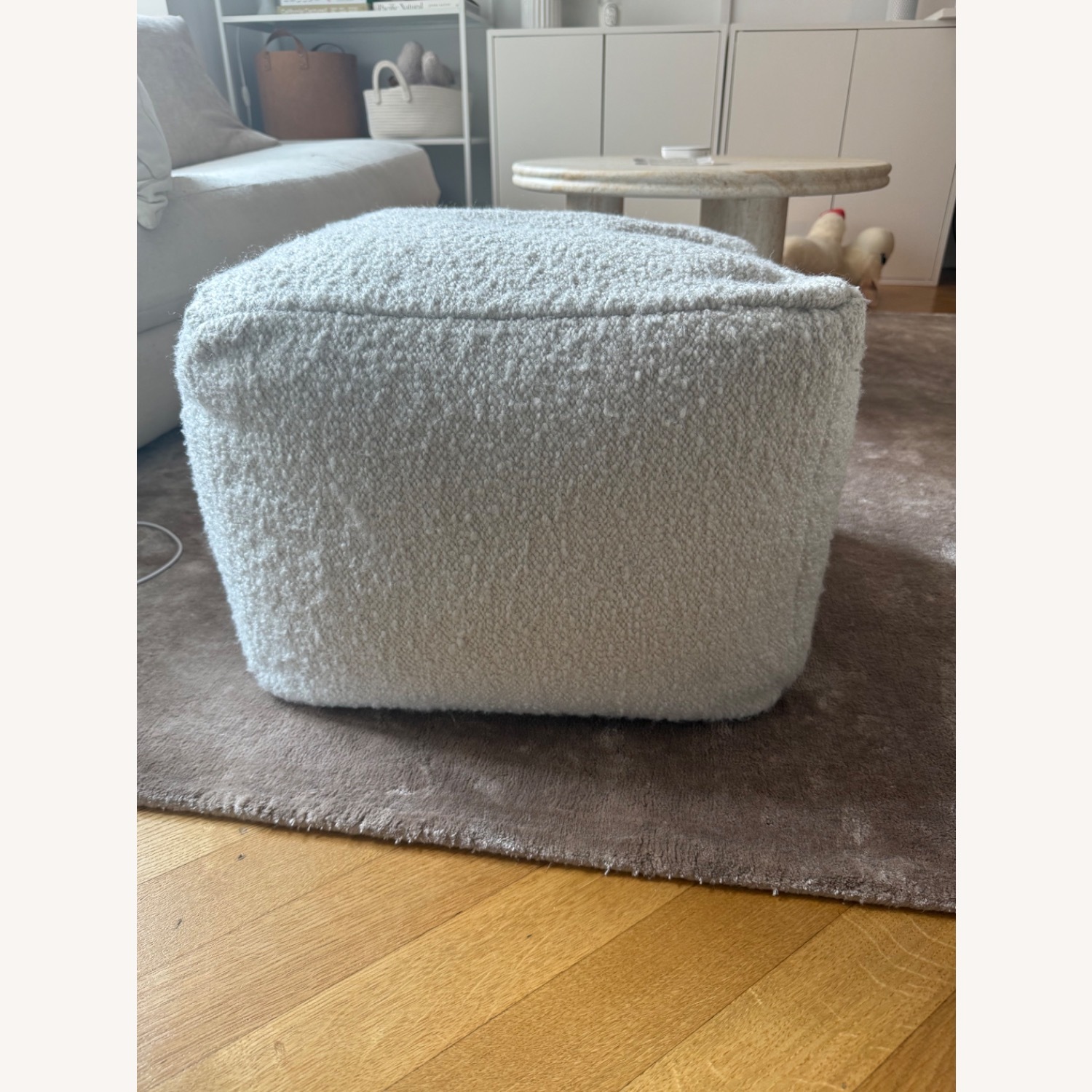 CB2 Boucle Ivory White Pouf - image-1