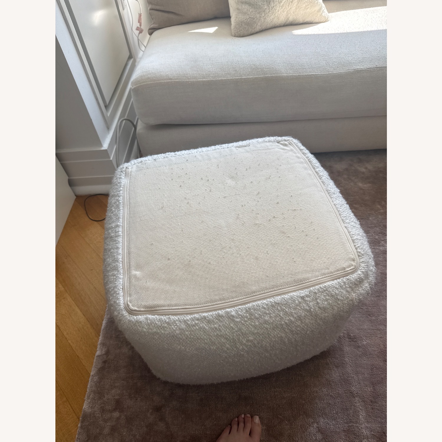 CB2 Boucle Ivory White Pouf - image-3