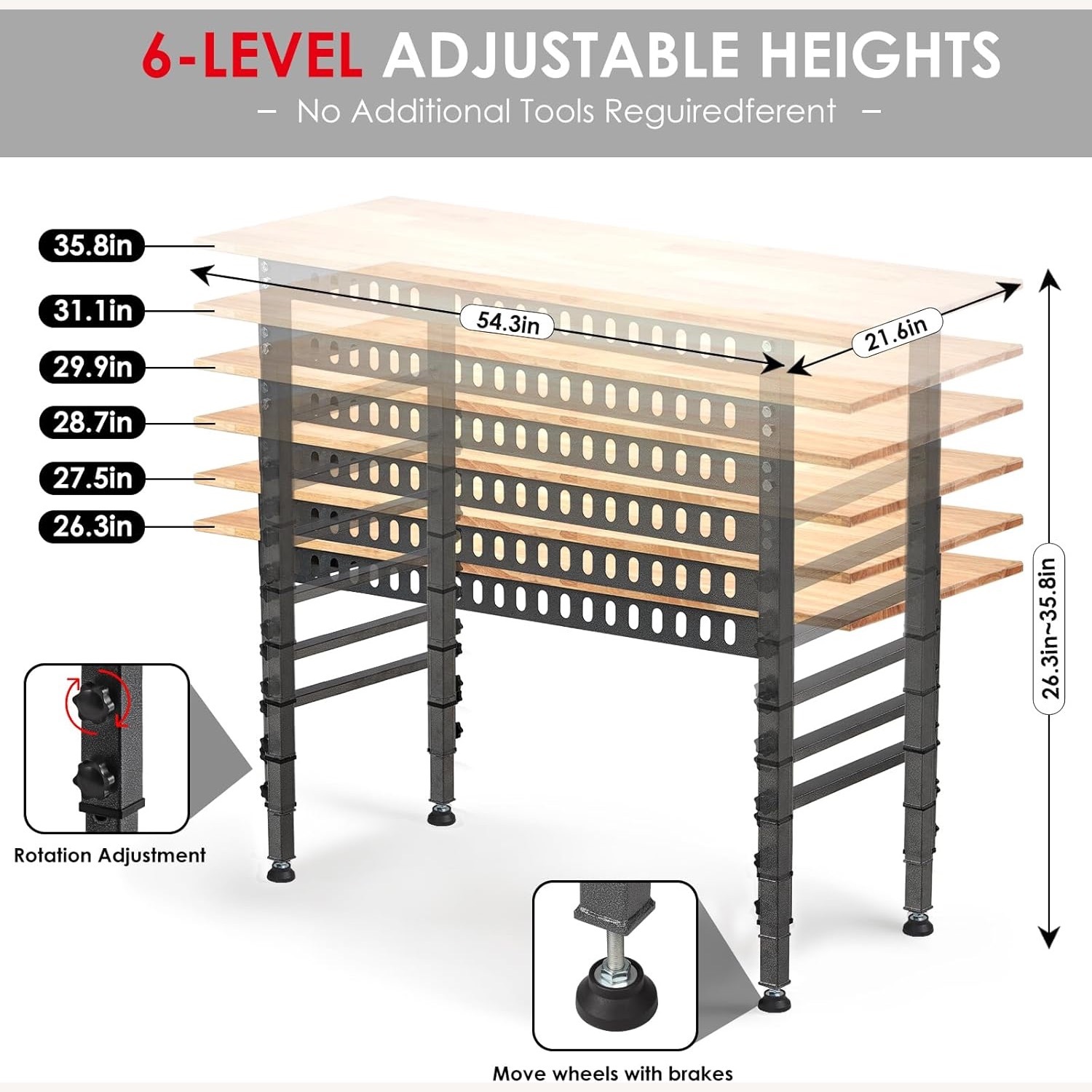 Adjustable Hardwood-Top Workbench with Outlet - image-3