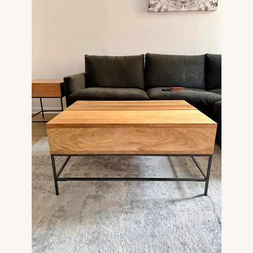 Used West Elm Industrial Solid Wood Storage Pop-Up Coffee Table for sale on AptDeco