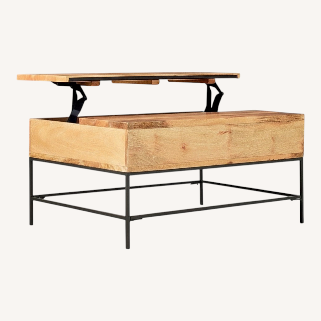 Image of West Elm Industrial Solid Wood Storage Pop-up Coffee Table