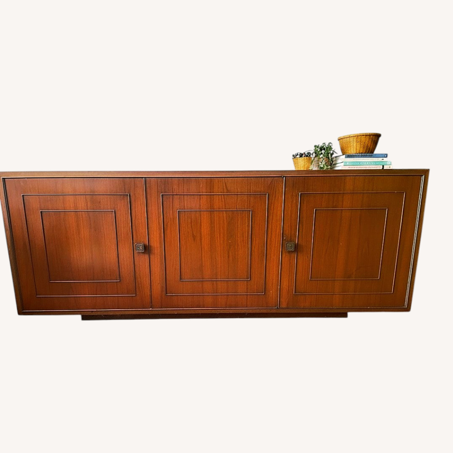 Vintage MCM Walnut Sideboard with Brass Trim - image-6