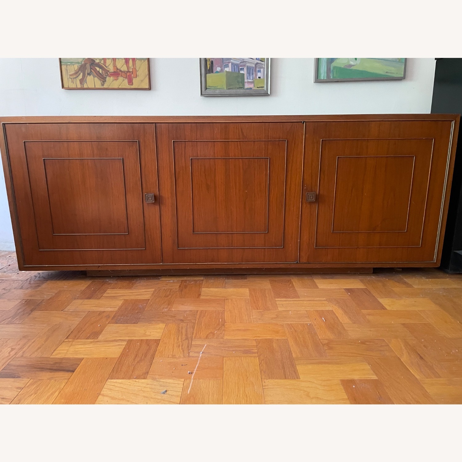 Vintage MCM Walnut Sideboard with Brass Trim - image-1