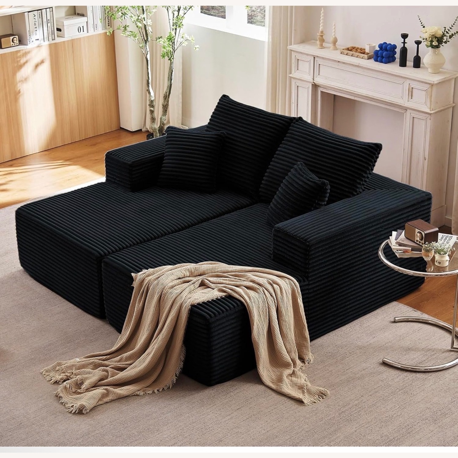 Black Fabric Chaise Lounge - image-4