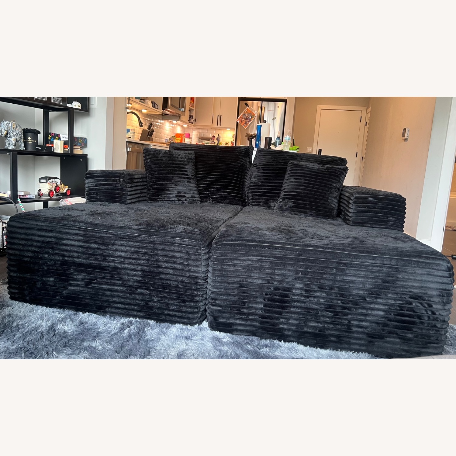 Black Fabric Chaise Lounge - image-2
