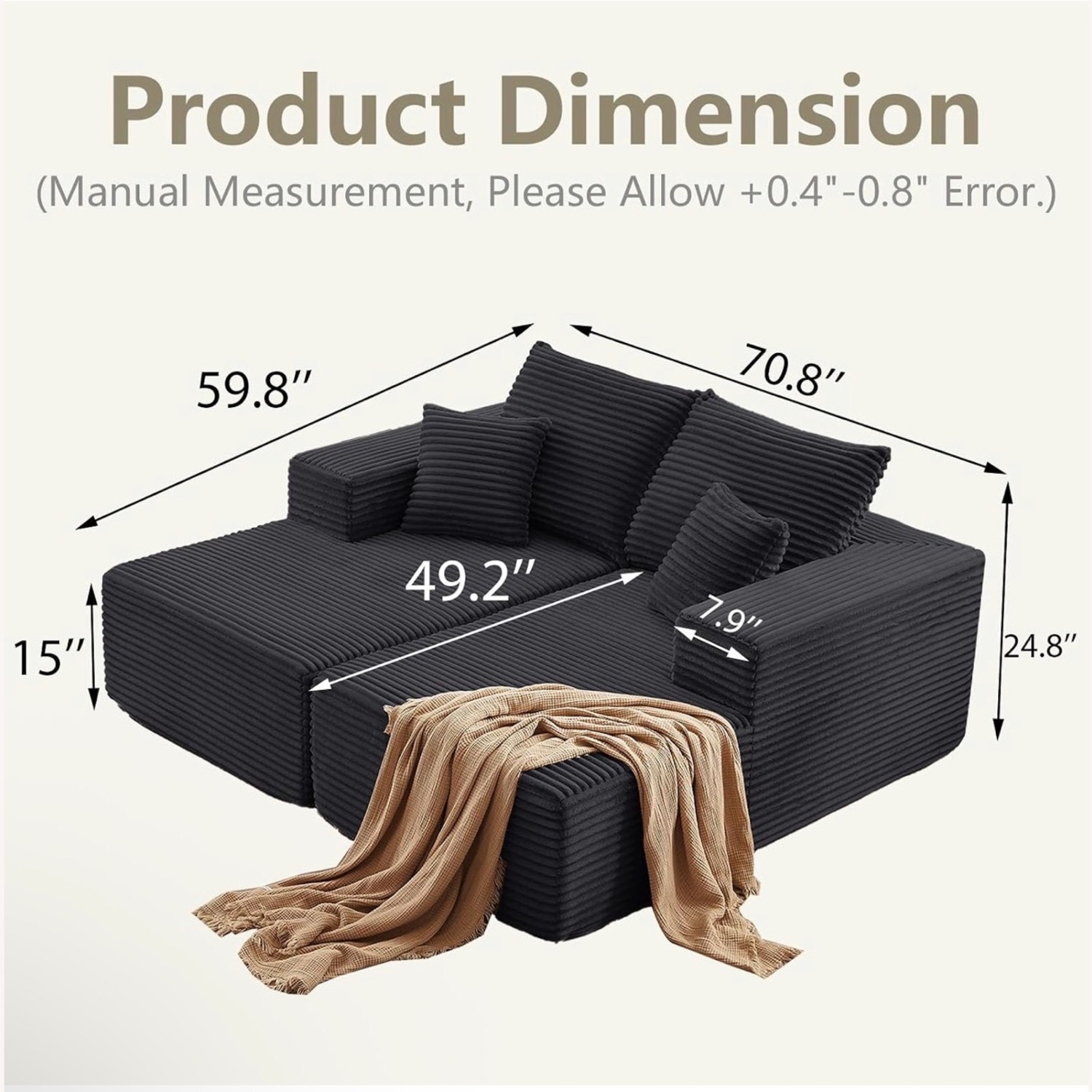 Black Fabric Chaise Lounge - image-5