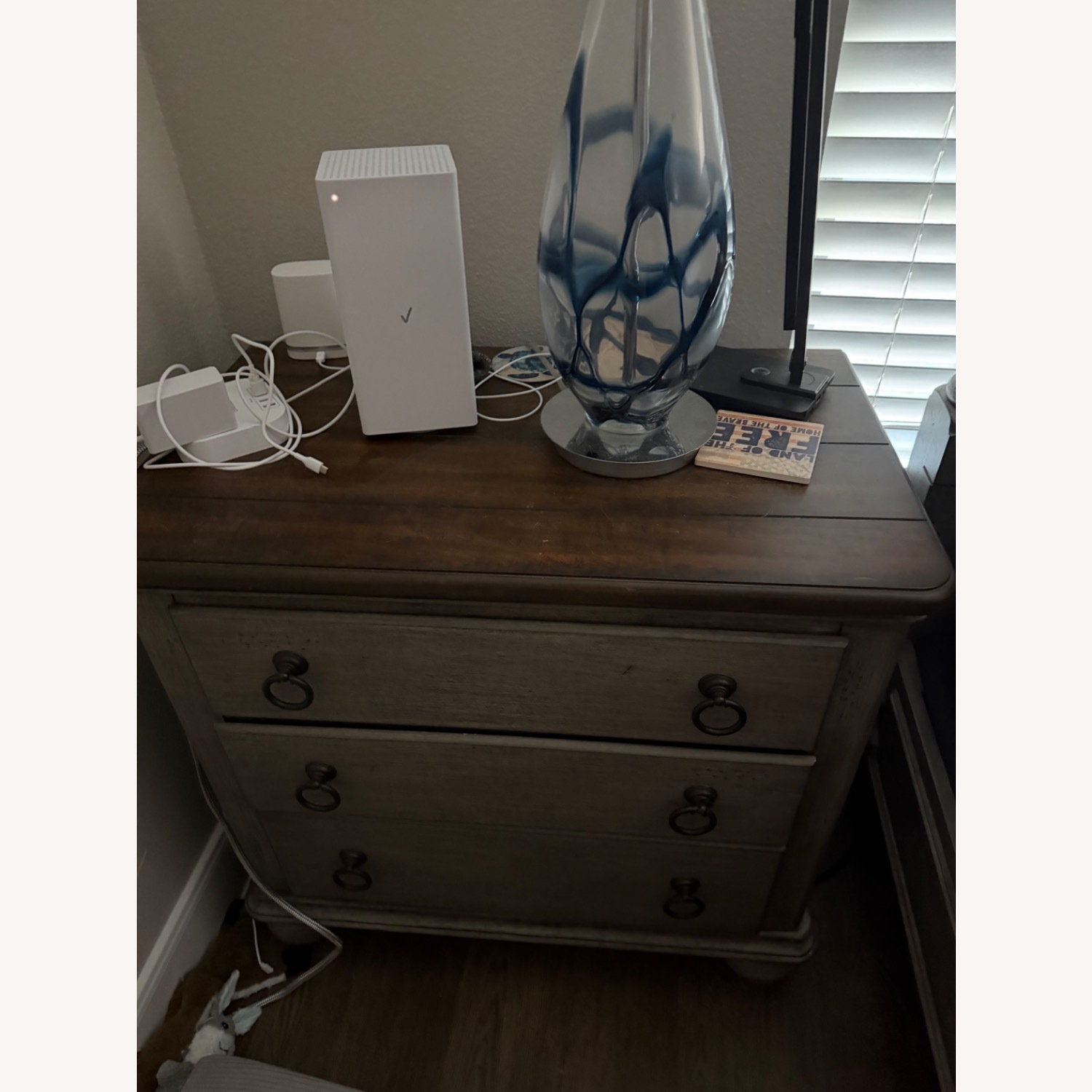 Gallery Furniture Light Gray Wood Nightstand - image-1