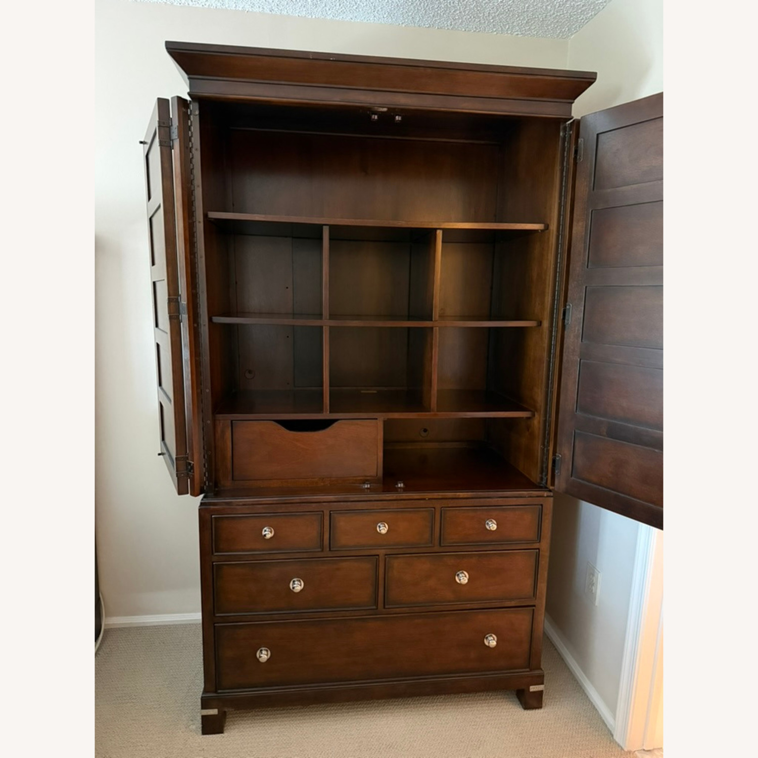 Macy's Dark Tea Trade Brown Wood Armoire - image-2