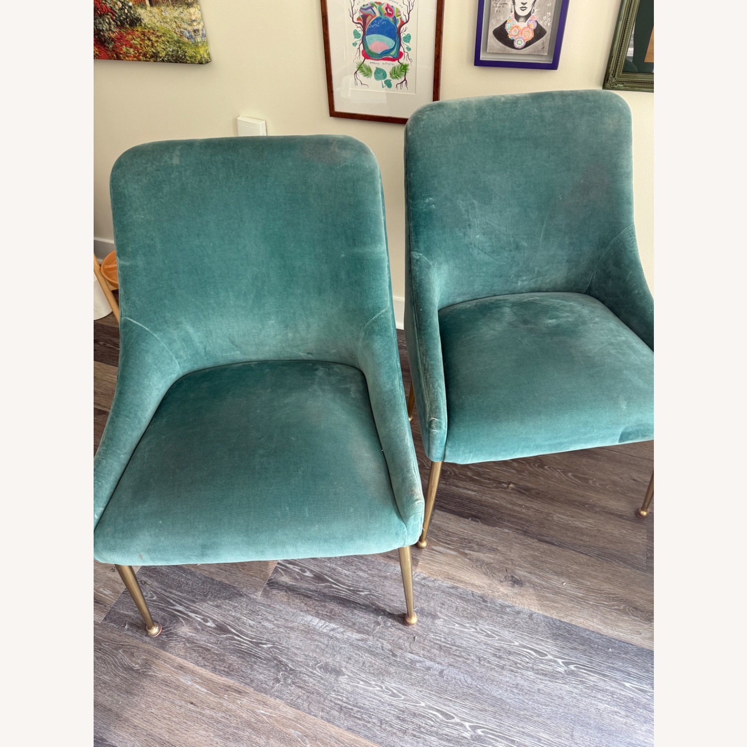Anthropologie Blue Velvet Dining Chairs - image-4