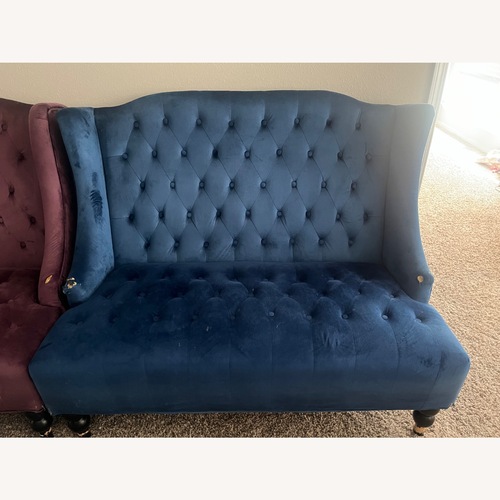 Used Blue Suede Loveseat for sale on AptDeco