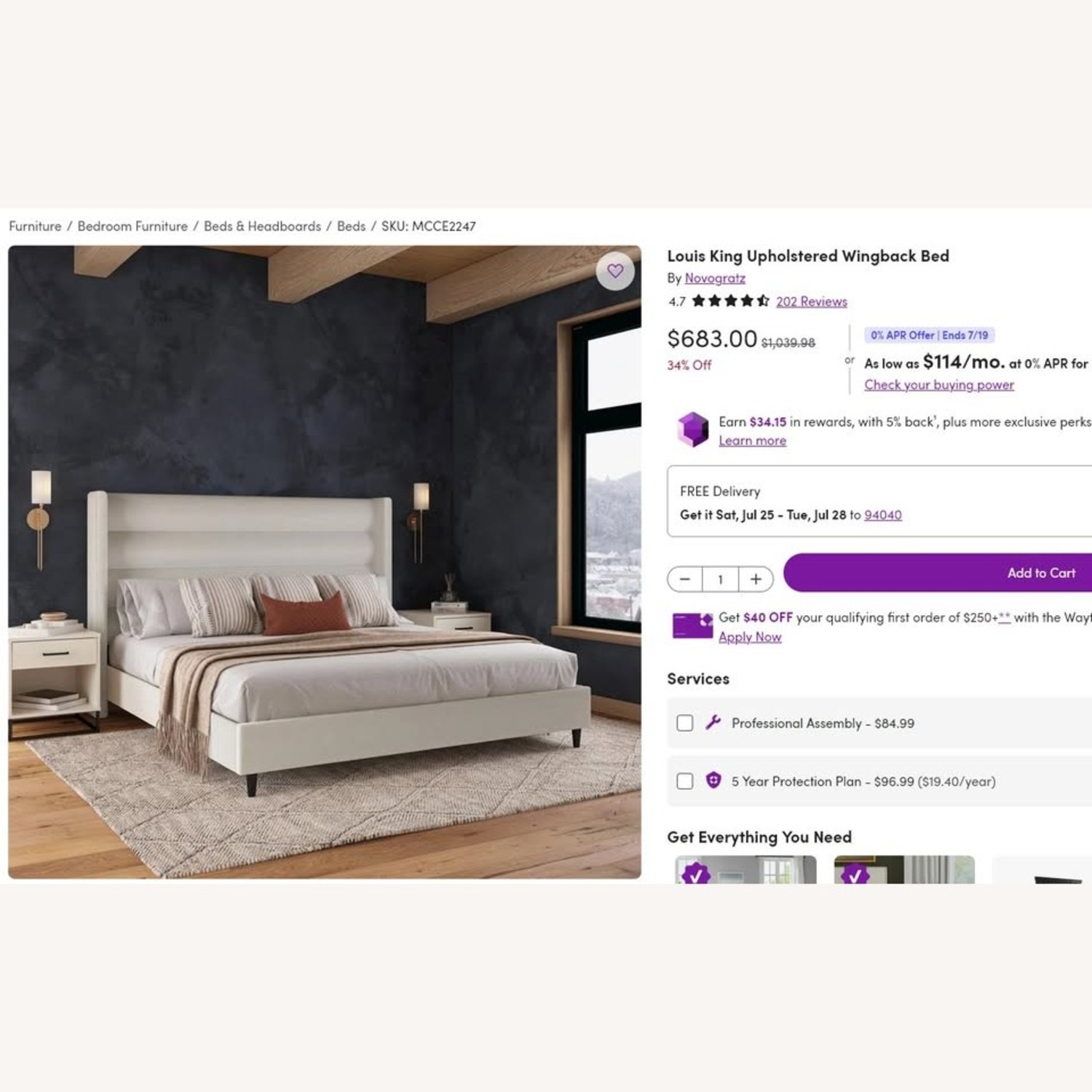 Wayfair Louis King Upholstered Wingback Bed - image-3