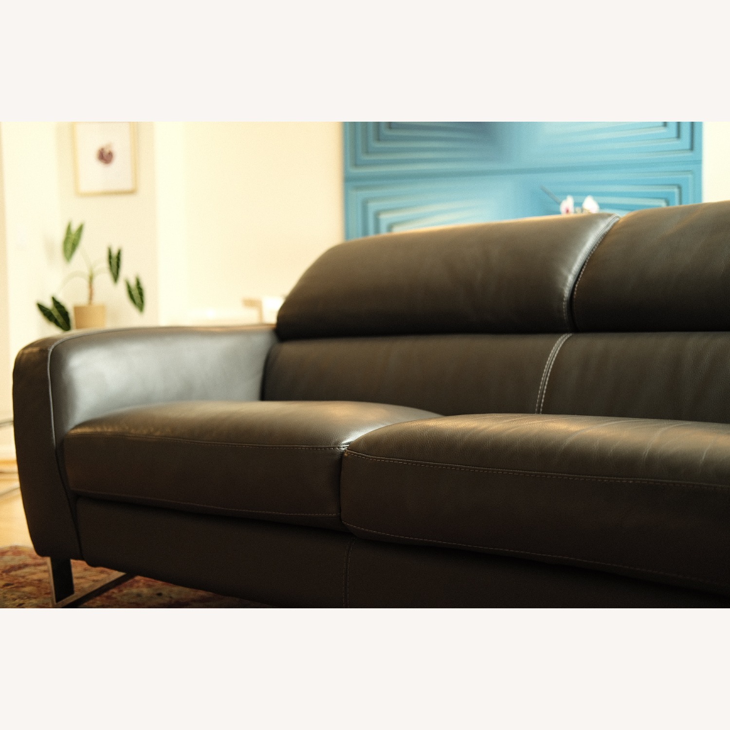 Italian Leather 2-Seat Sofa, Adjustable Headrests - image-5