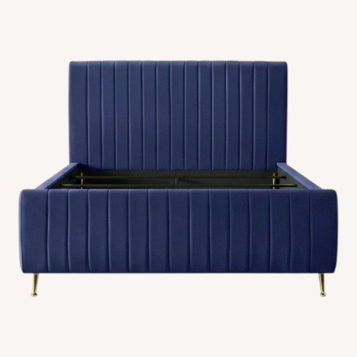 Used AllModern Blue Velvet Full Bed for sale on AptDeco