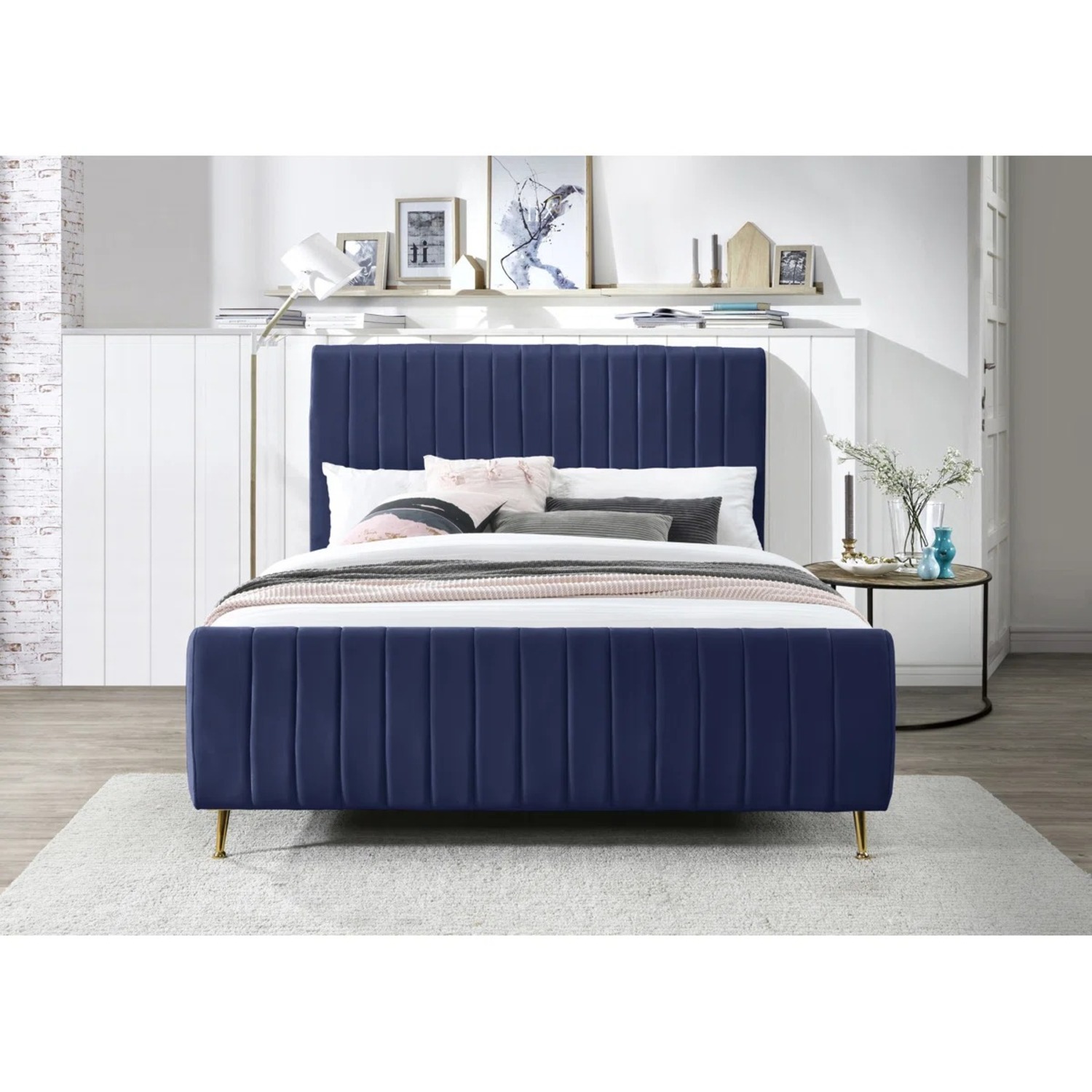 AllModern Blue Velvet Full Bed - image-1