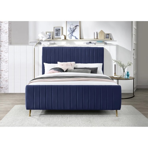 Used AllModern Blue Velvet Full Bed for sale on AptDeco
