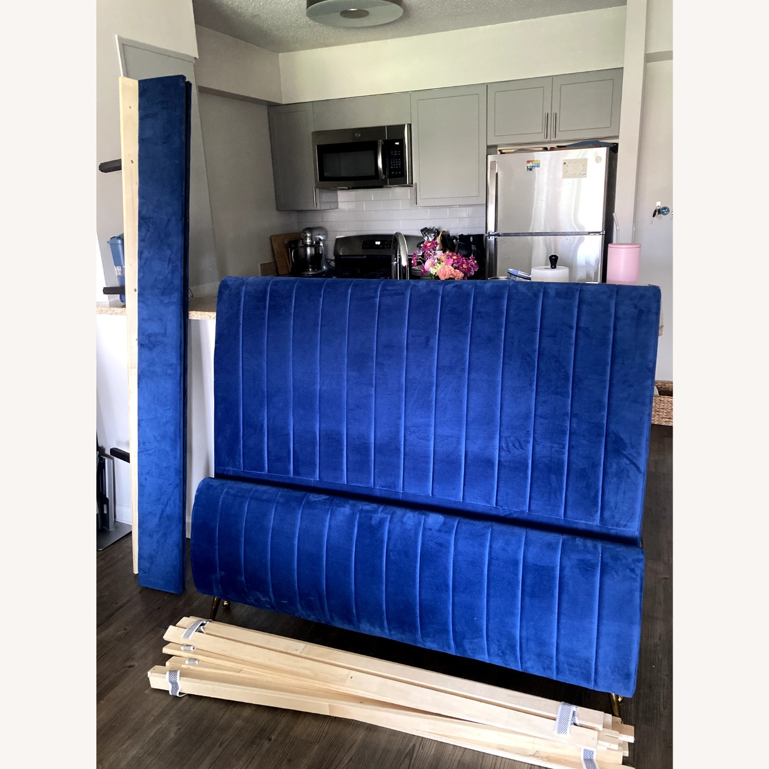 AllModern Blue Velvet Full Bed - image-4