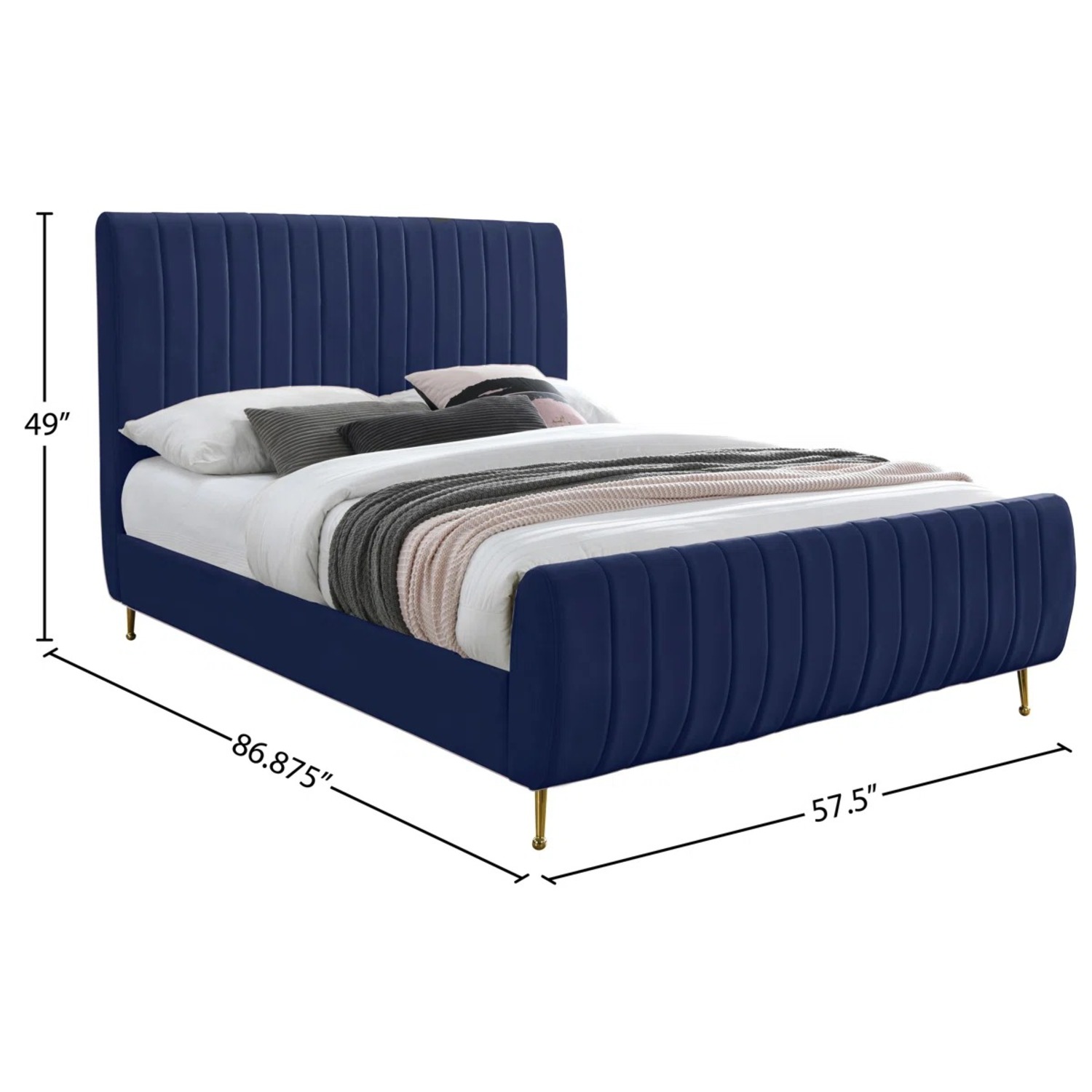 AllModern Blue Velvet Full Bed - image-2