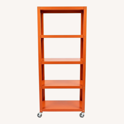 Used CB2 Orange 5 Shelf White Metal Go Cart Rolling Bookcase for sale on AptDeco