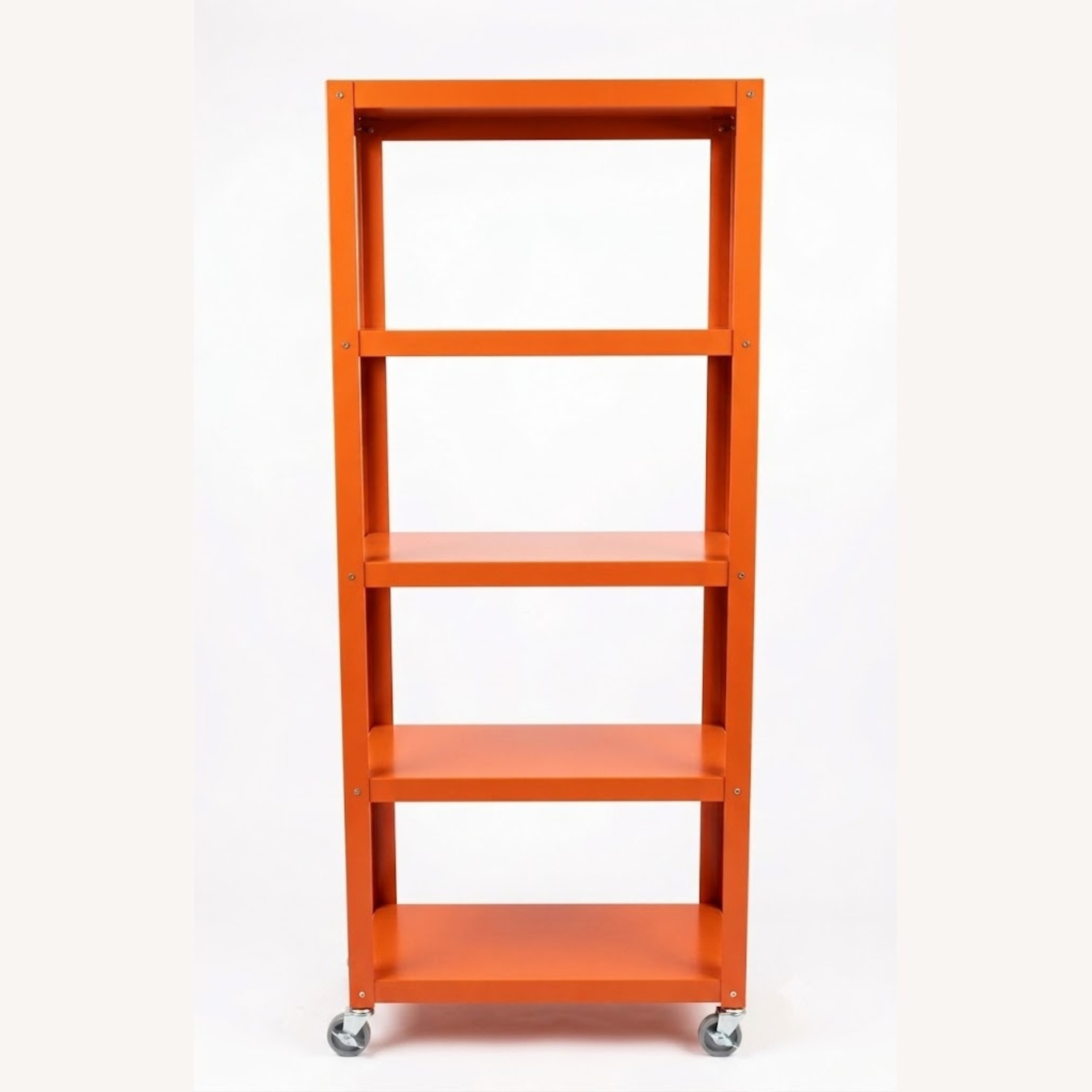 CB2 Orange 5 Shelf White Metal Go Cart Rolling Bookcase - image-4