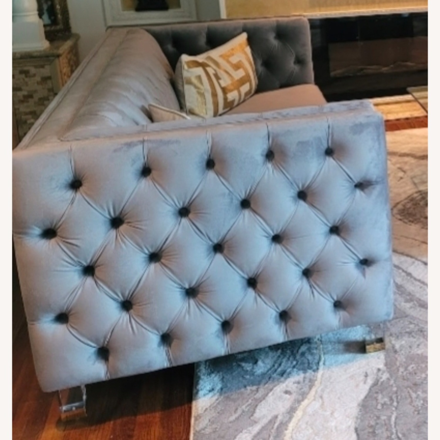 Light Gray Velvet 3+ Seater Sofa - image-4