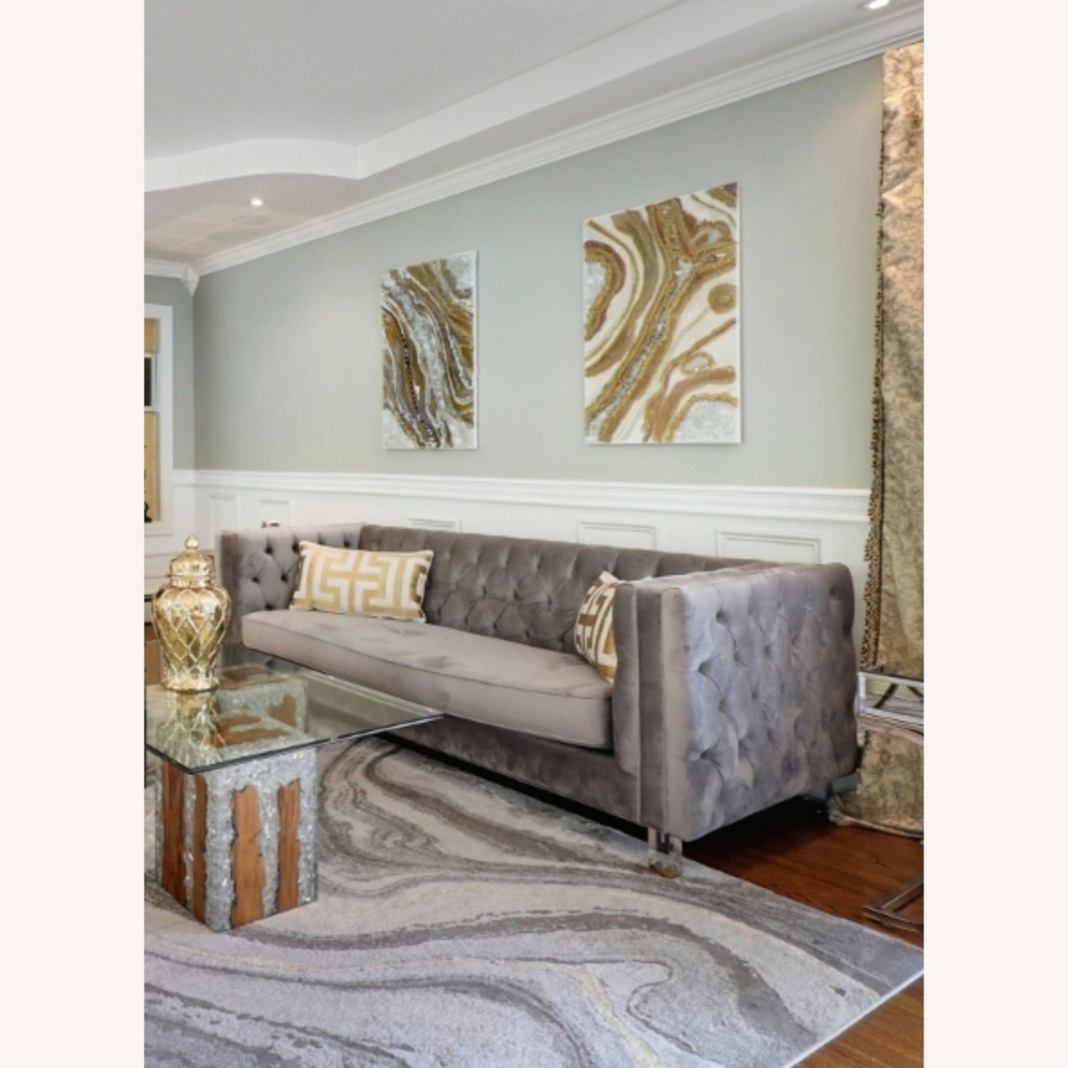 Light Gray Velvet 3+ Seater Sofa - image-1