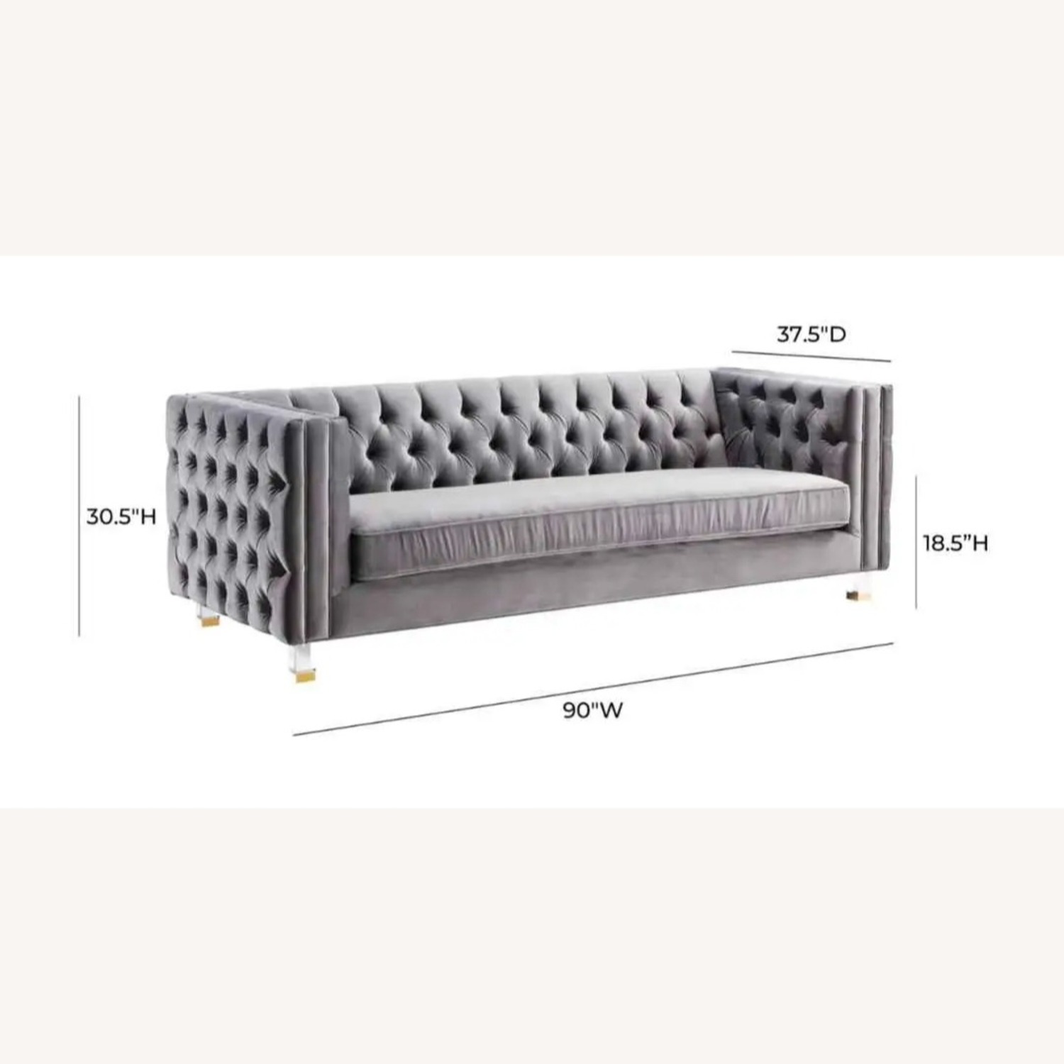 Light Gray Velvet 3+ Seater Sofa - image-5