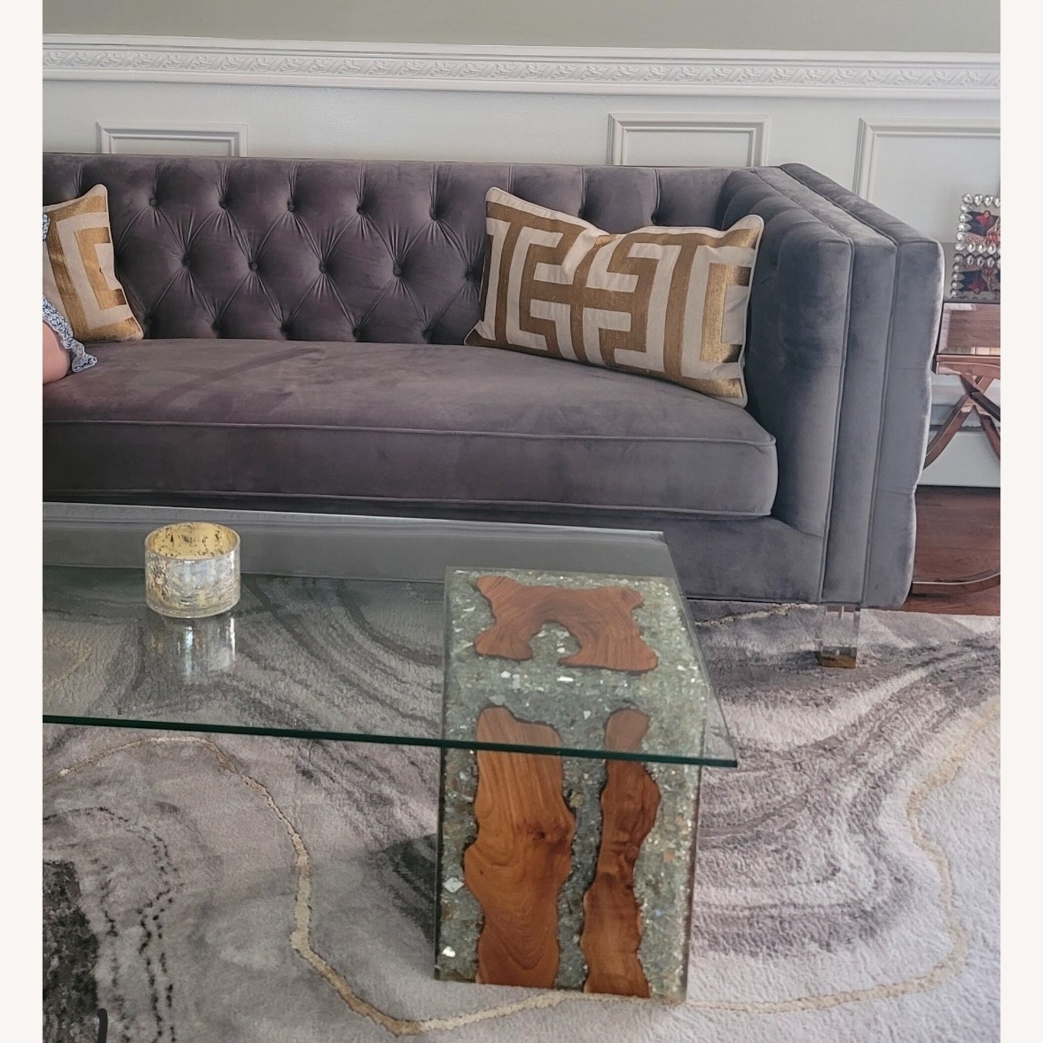 Light Gray Velvet 3+ Seater Sofa - image-6