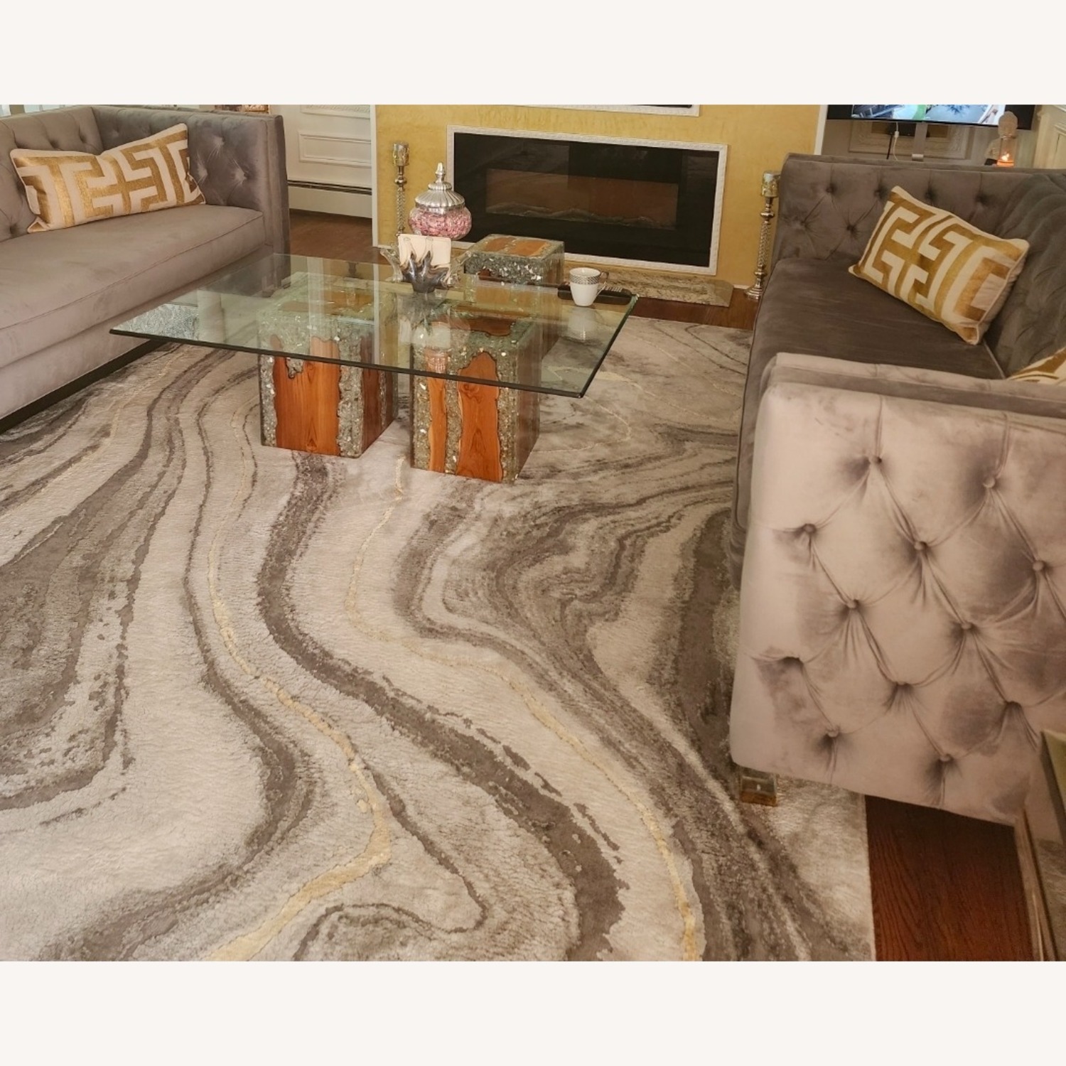 Light Gray Velvet 3+ Seater Sofa - image-3