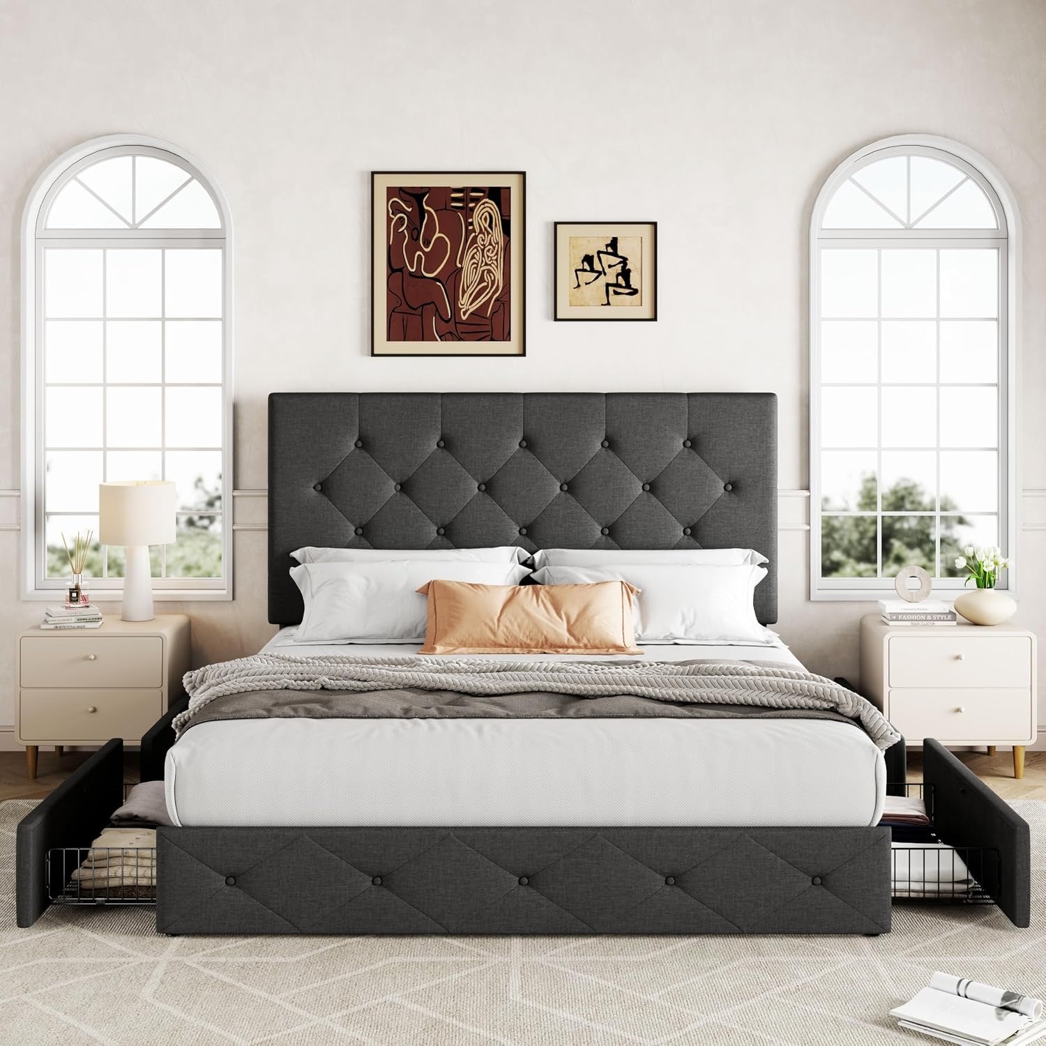 Amazon Queen Bed + 4 Storage Drawers + Headboard - image-1
