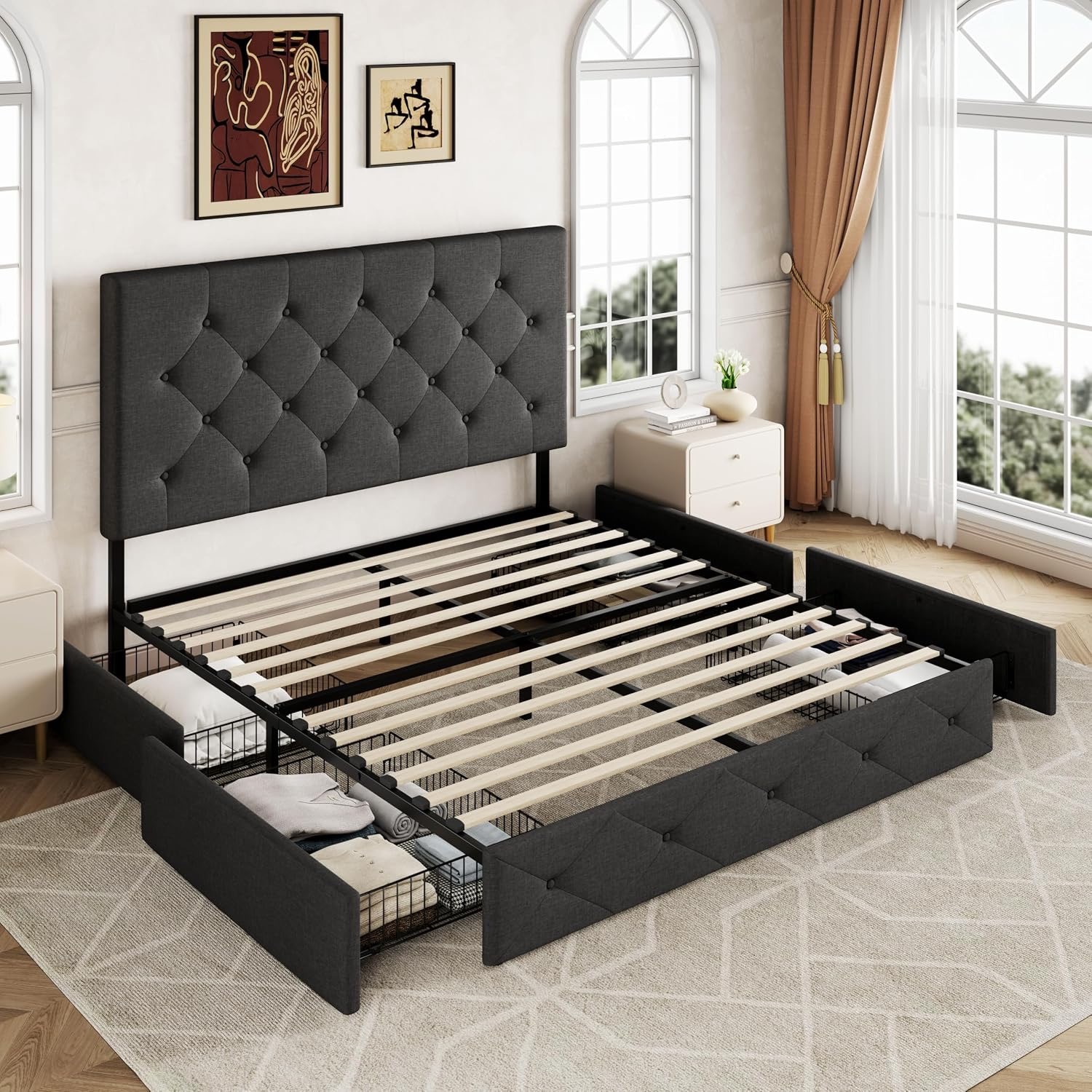 Amazon Queen Bed + 4 Storage Drawers + Headboard - image-4