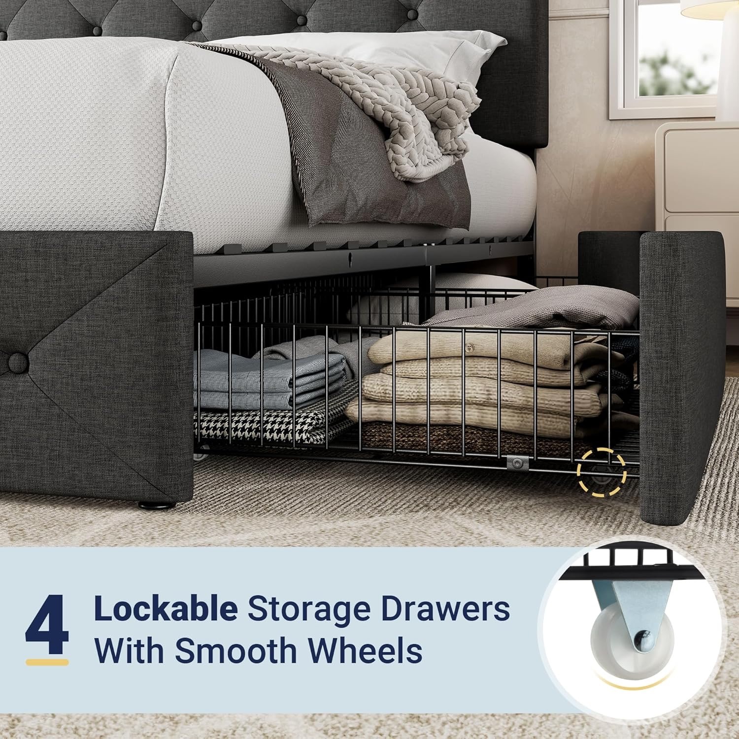 Amazon Queen Bed + 4 Storage Drawers + Headboard - image-2