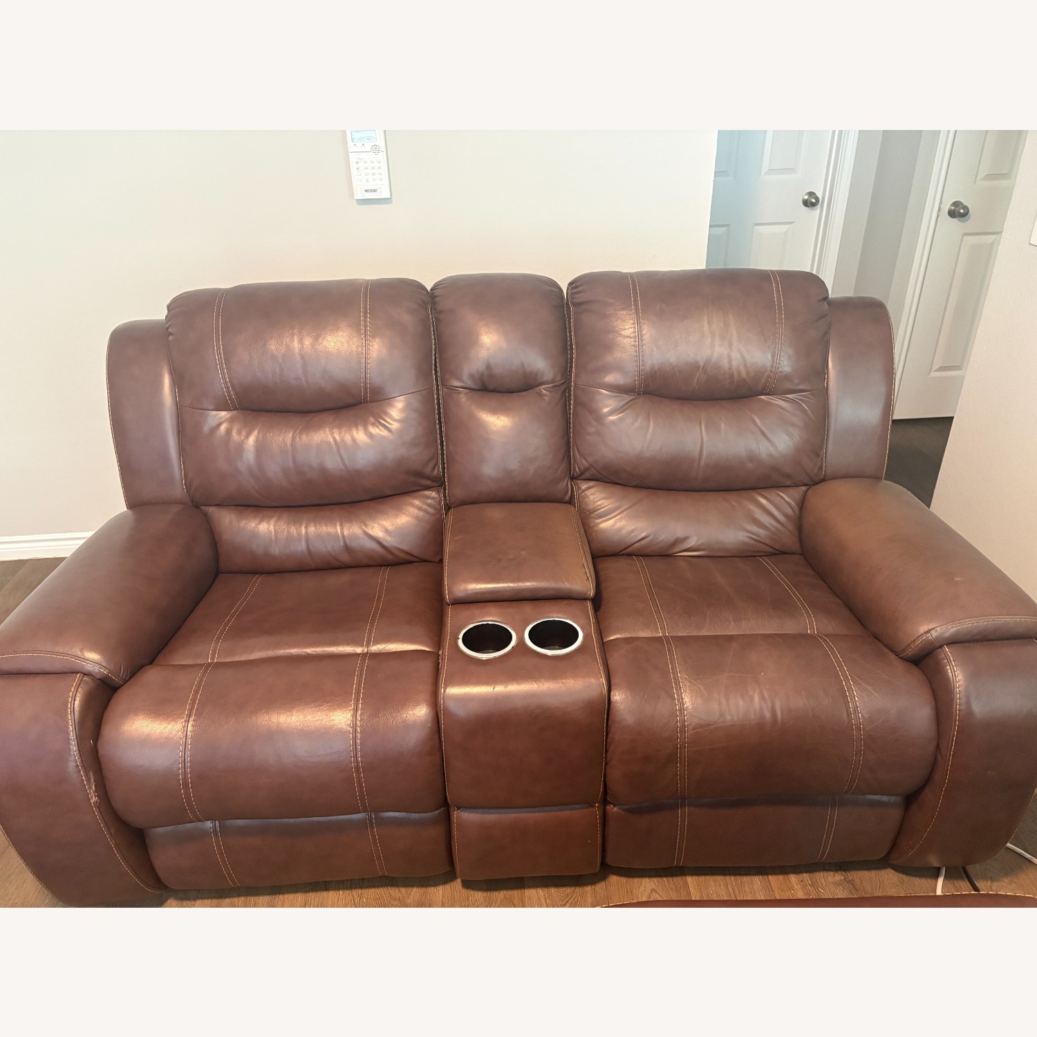 Dark Brown Power Reclining Loveseat with Cupholder - image-1